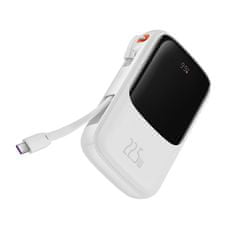 BASEUS Powerbank Qpow Pro s kablom USB-C, USB-C, USB, 10000 mAh, 22,5 W (bela)