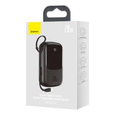BASEUS Qpow powerbank z Lightning, USB-C, kablom USB, 20000 mAh, 20 W (črna)