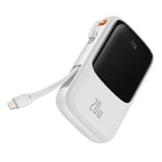 BASEUS Powerbank Qpow Pro z Lightning, USB-C, kablom USB, 10000 mAh, 20 W (bela)