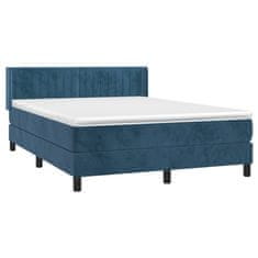 Vidaxl Box spring postelja z vzmetnico temno modra 140x200 cm žamet