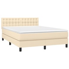 Vidaxl Box spring postelja z vzmetnico krem 140x190 cm blago