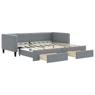 Vidaxl Izvlečna dnevna postelja s predali svetlo siva 90x190 cm blago