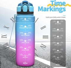 Sofistar Motivacijska steklenička za vodo, z označbami časa in zaklepanjem pokrovčka, 1L 