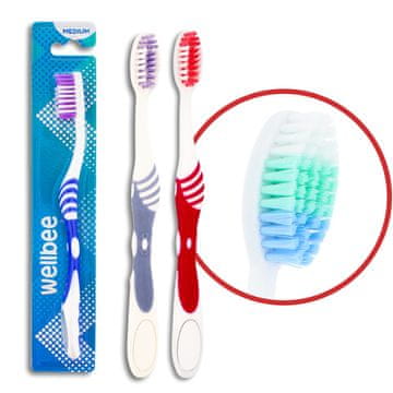 shumee Wellbee Zobna ščetka za odrasle srednje trde oblike (blister 1) - mešanica barv 1 kos.