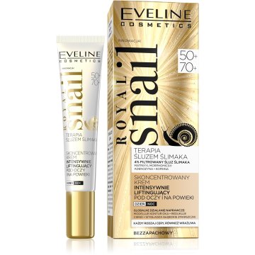 Eveline Royal Snail 50+/70+ koncentrirana intenzivna lifting krema za oči in veke za dan in noč 20 ml