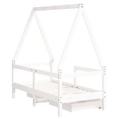 Vidaxl Otroški posteljni okvir s predali bel 70x140 cm trdna borovina