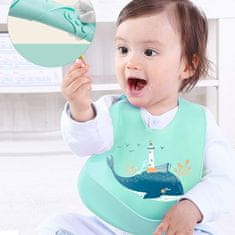 Sofistar Vodoodporni slinček iz silikona z žepkom za enostavno čiščenje - za dojenčke in malčke - živalski motivi