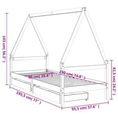 Vidaxl Otroški posteljni okvir s predali bel 90x190 cm trdna borovina