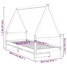 Vidaxl Otroški posteljni okvir s predali 90x200 cm trdna borovina