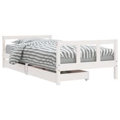 Vidaxl Otroški posteljni okvir s predali bel 90x190 cm trdna borovina