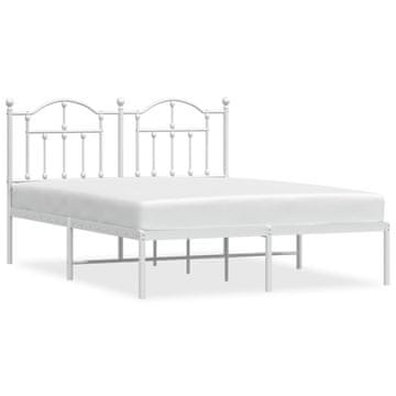 Vidaxl Kovinski posteljni okvir z vzglavjem bel 140x190 cm