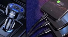 Malatec 4x USB 3.0 hitri avto polnilec 12-32V z LED 3A + polnilni kabel