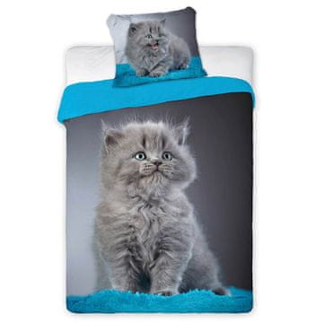 Faro Sivo-modra posteljnina z muco