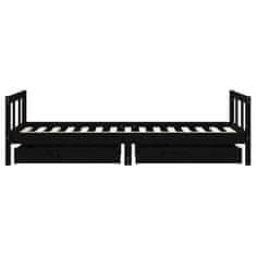 Vidaxl Otroški posteljni okvir s predali črn 90x190 cm trdna borovina