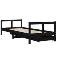 Vidaxl Otroški posteljni okvir s predali črn 80x200 cm trdna borovina