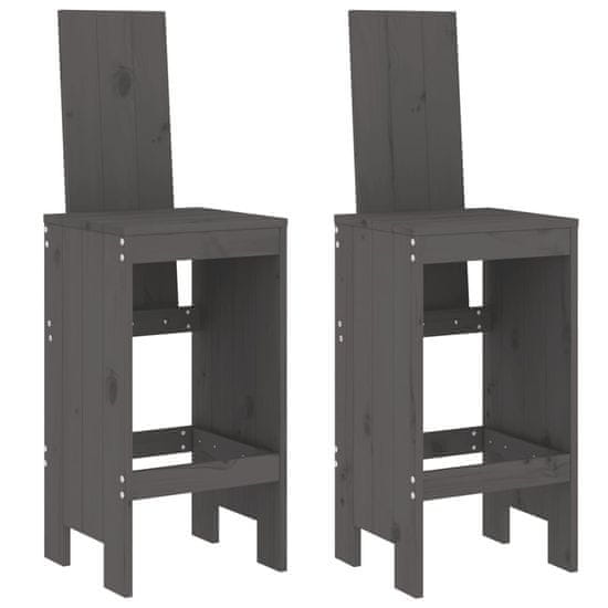 Vidaxl Barski stolček 2 kosa siv 40x42x120 cm trdna borovina