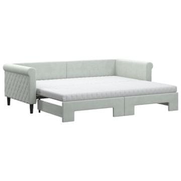 Vidaxl Izvlečna dnevna postelja z vzmetnico sv. siva 90x200 cm blago