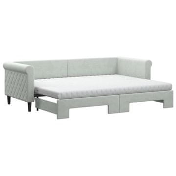 Vidaxl Izvlečna dnevna postelja z vzmetnico sv. siva 80x200 cm žamet