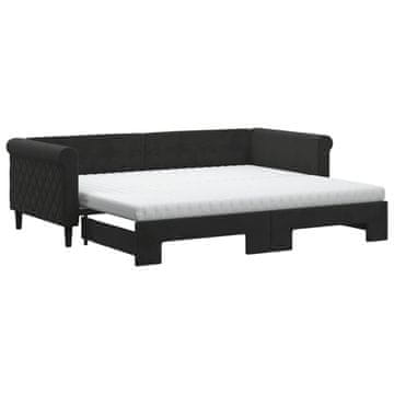 Vidaxl Izvlečna dnevna postelja z vzmetnicami črna 90x200 cm žamet