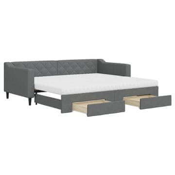 Vidaxl Izvlečna dnevna postelja s predali temno siva 90x200 cm blago