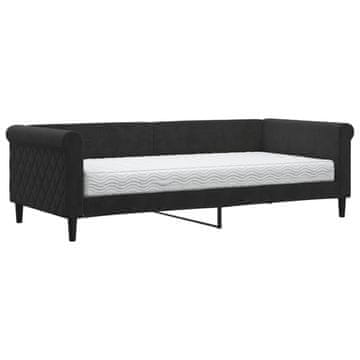 Vidaxl Dnevna postelja z vzmetnico črna 90x200 cm žamet