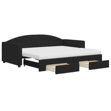Vidaxl Izvlečna dnevna postelja s predali črna 90x190 cm blago