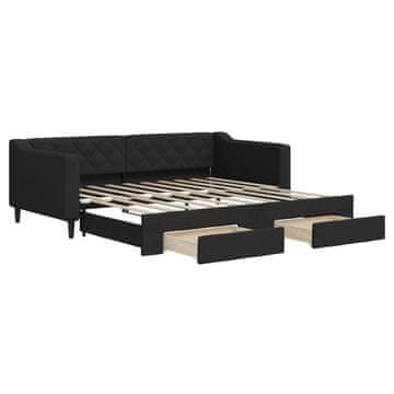 Vidaxl Izvlečna dnevna postelja s predali črna 90x190 cm blago