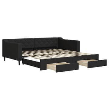 Vidaxl Izvlečna dnevna postelja s predali črna 100x200 cm blago