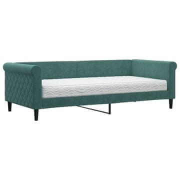 Vidaxl Dnevna postelja z vzmetnico temno zelena 90x200 cm žamet