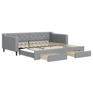 Vidaxl Izvlečna dnevna postelja s predali svetlo siva 100x200 cm blago