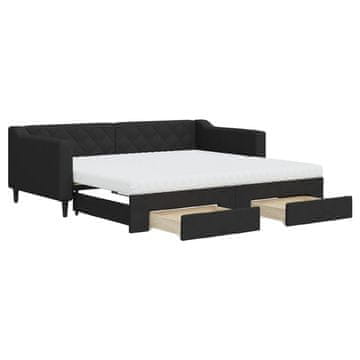 Vidaxl Izvlečna dnevna postelja s predali črna 90x190 cm blago