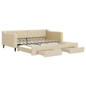 Vidaxl Izvlečna dnevna postelja s predali krem 100x200 cm blago