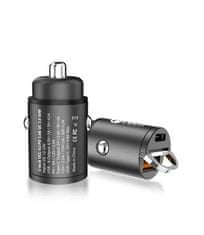 C-Tech Avtomobilski polnilnik USB, 1x tip C + 1x tip A, 30W, Power delivery 3.0, Quick Charge 3.0, aluminijasto ohišje