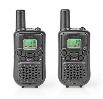 Nedis WLTK0500BK - Oddajnik | Doseg do 5 km | 8 kanalov | PTT / VOX | Do 2,5 ure | 2 kosa | Črna