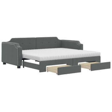 Vidaxl Izvlečna dnevna postelja s predali temno siva 100x200 cm blago