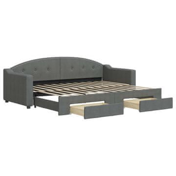 Vidaxl Izvlečna dnevna postelja s predali temno siva 80x200 cm blago