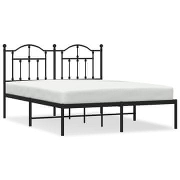 Vidaxl Kovinski posteljni okvir z vzglavjem črn 135x190 cm