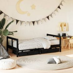 shumee Otroški posteljni okvir s predali črn 80x160 cm trdna borovina