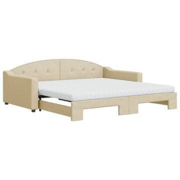 Vidaxl Izvlečna dnevna postelja z vzmetnico krem 100x200 cm blago