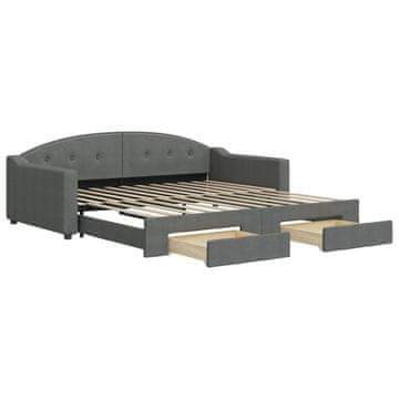 Vidaxl Izvlečna dnevna postelja s predali temno siva 100x200 cm blago