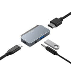 Tech-protect V6 HUB adapter USB / USB-C / HDMI / 3.5mm jack, siva