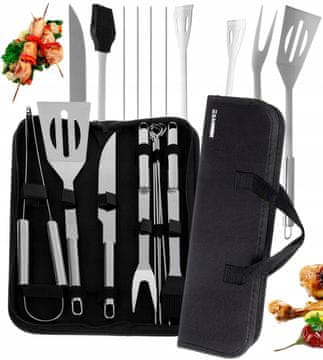 Malatec 9 delni set pripomočkov inox za peko na žaru + torba+