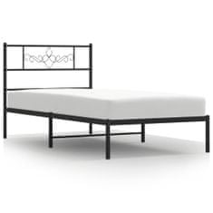 Vidaxl Kovinski posteljni okvir z vzglavjem črn 75x190 cm
