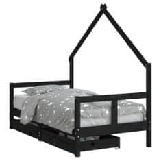 Vidaxl Otroški posteljni okvir s predali črn 80x160 cm trdna borovina