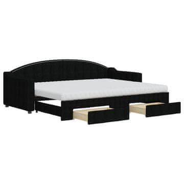 Vidaxl Izvlečna dnevna postelja s predali črna 80x200 cm blago