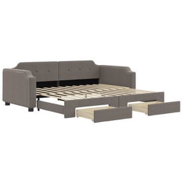 Vidaxl Izvlečna dnevna postelja s predali taupe 80x200 cm blago