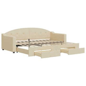 Vidaxl Izvlečna dnevna postelja s predali krem 80x200 cm blago