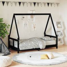 Vidaxl Otroški posteljni okvir črn 80x160 cm trdna borovina