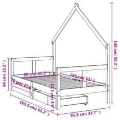 Vidaxl Otroški posteljni okvir s predali črn 80x160 cm trdna borovina