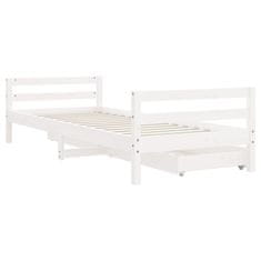Vidaxl Otroški posteljni okvir s predali bel 90x190 cm trdna borovina